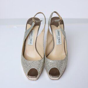 Jimmy Choo Clue Glitter Champagne Heels - IT 36 US 5.5